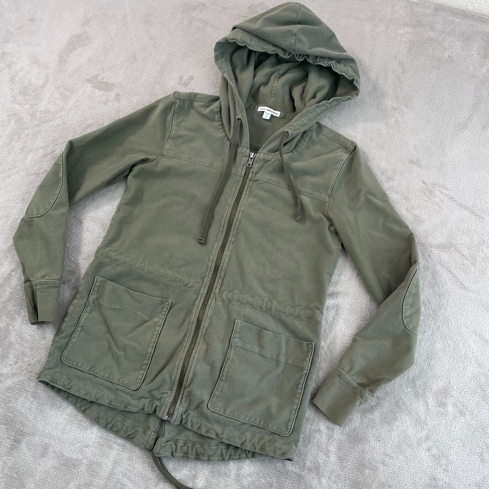 James Perse Anorak Utility Jacket Women XS 0 Army‎ Green Hooded Elbow Patches